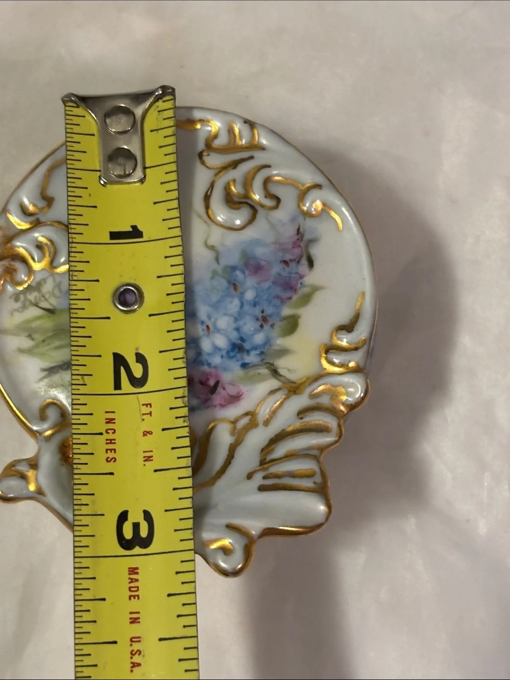 Porcelain Trinket Box with Hand-Painted Blue Floral and Gold Scrolls